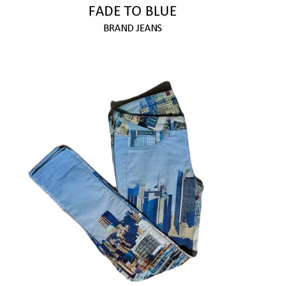 Fade to Blue City Skyscraper pattern Super Skinny Jeans Size 27
